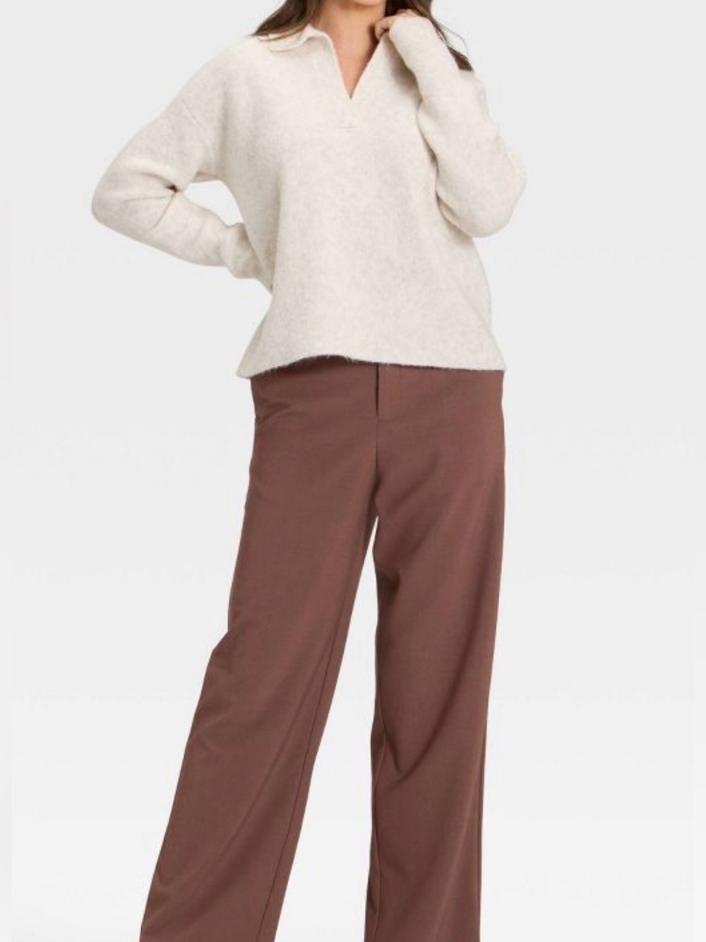 a new day Cream V-Neck Collared Knit Sweater 1X